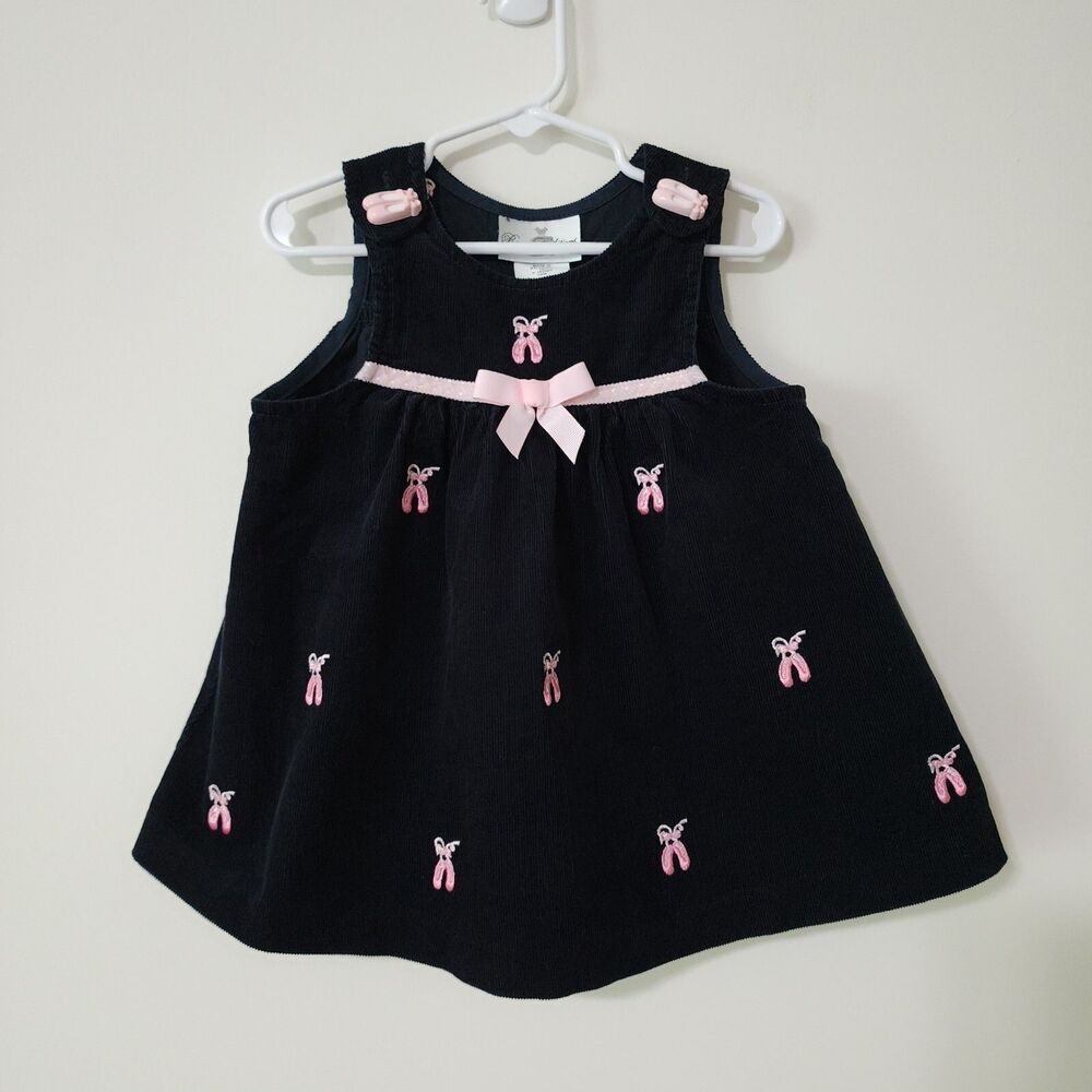 Rare Editions Toddler Girls Corduroy Jumper Dress Black Pink Ballet Size 18M